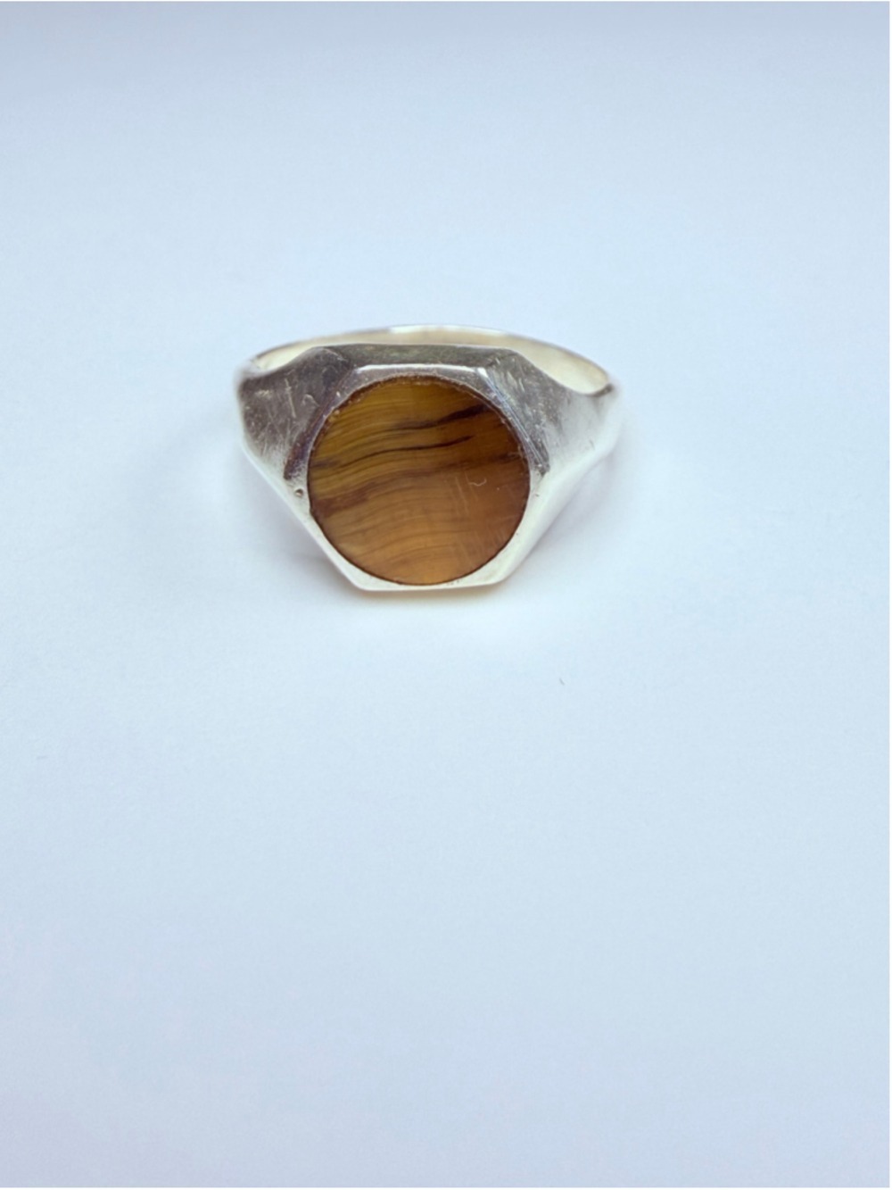 Modernist Tiger Eye Signet Octagon 925 Sterling Silver Streamline Ring Mexico